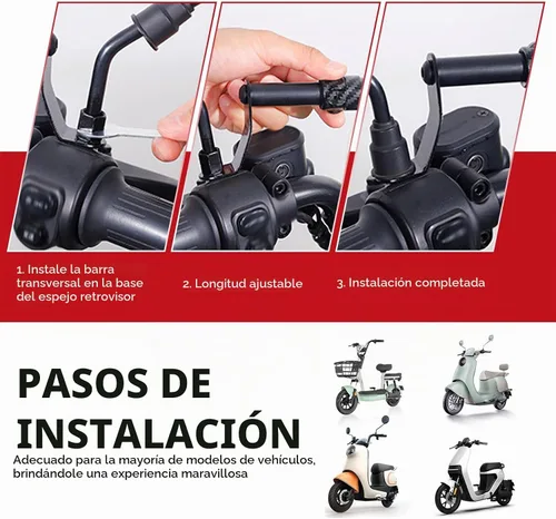 Vista 6 de 1 barra transversal para motocicleta, extensión de manillar ajustable de 11.8 a 17.7 pulgadas para soporte de montaje de teléfono, extensión