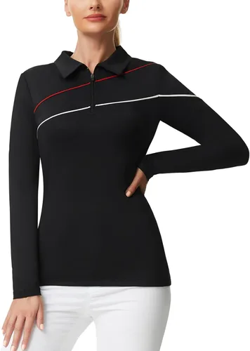 Vista 5 de JACK SMITH Polo de golf para mujer, ajuste seco, UPF 50+, manga larga, con cremallera, ajuste delgado, atlético, con soporte para camiseta