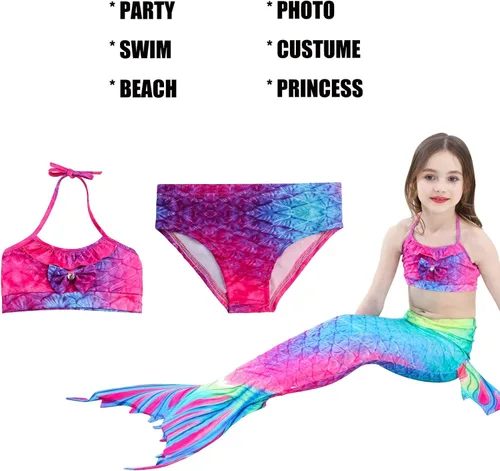 Vista 4 de GMIFUN 4PCS Girls Swimsuit Mermaid Tails Kids for Swimming Princess Costume Bikini Swimmabl Toddler Bathing Suit 3Y-12Y