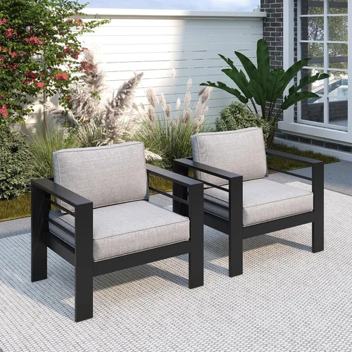 Vista 47 de Solaste Sofá de aluminio para patio con mesa auxiliar, juego de 3 muebles de patio con cojines, sofá de exterior para todo tipo de clima