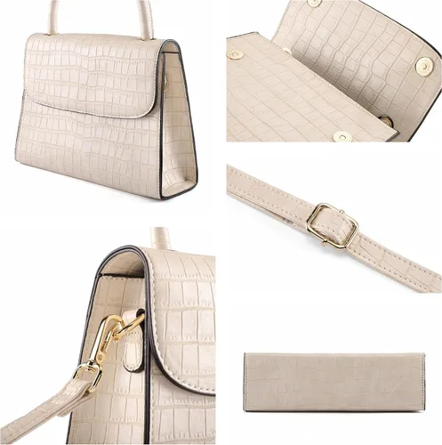 Vista 6 de Ayliss Bolso de mano de cocodrilo pequeño para mujer bolso de hombro clásico bolso de mano con asa superior bolso de cuero sintético con cremallera