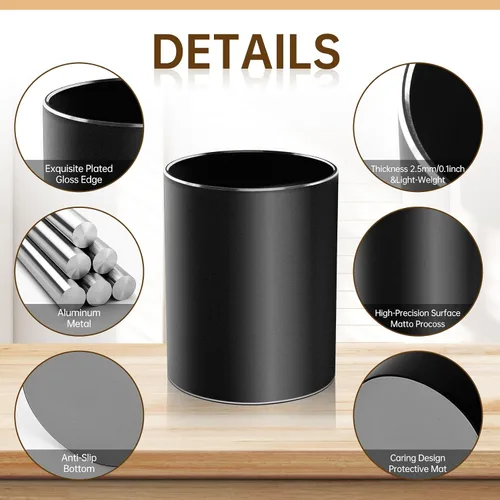 Vista 3 de Regalos cristianos, soporte de metal para bolígrafo, soporte de aluminio para escritorio, organizador de escritorio redondo y taza de lápiz negra