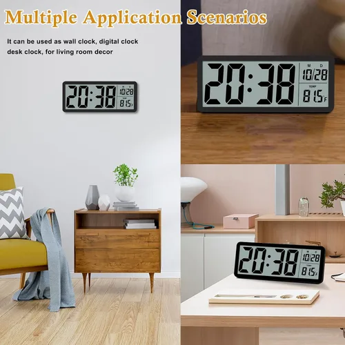Vista 6 de Reloj de Pared LCD Digital Fácil de Configurar, Pantalla LCD de 8.5 Pulgadas con Pantalla de Hora/Fecha/Temperatura, Reloj de Escritorio Digital