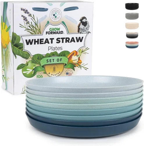 Vista 7 de Grow Forward Platos de postre de paja de trigo prémium – Juego de 8 platos de plástico duro reutilizables de 8 pulgadas – Platos irrompibles aptos