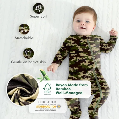 Vista 2 de HAPIU - Pijama de bambú con pies para bebé, con cremallera frontal de 2vías, mamelucos Sleep 'N Play, de 0a 24meses
