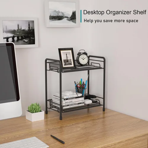 Vista 7 de Organizador de estación de café para encimera, organizador de barra de café, estantes de accesorios para encimera de cocina de 2 niveles (negro)