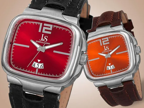 Vista 4 de Joshua & Sons JX117 - Reloj cuadrado para hombre, ventana de fecha de 3 días, esfera radiante de rayos solares en correa de cuero genuino