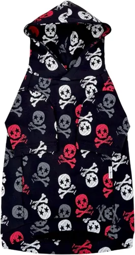 Vista 8 de Sudadera con capucha de gato calaveras en negro 100% algodón para Sphynx y gatos desnudos (grande)