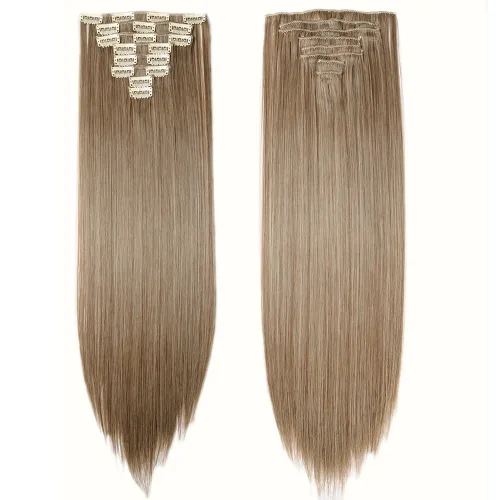 Vista 27 de S-noilite 8 piezas de extensiones de cabello largo con clip para mujer, extensiones de cabello sintético de doble trama, 18 pulgadas, #12H24 Honey