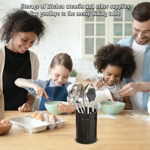 Vista 6 de Evanda Soporte para utensilios de cocina para encimera, paquete de 2, organizador de utensilios de acero inoxidable negro, organizador elegante