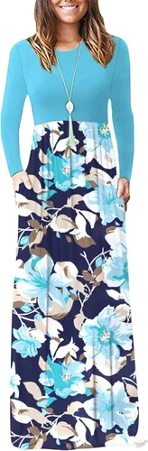 Vista 14 de Vestido de manga larga para mujer, holgado, liso, largo, estilo informal, con bolsillos. 01-verde militar