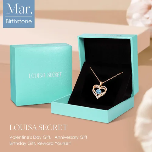 Vista 6 de LOUISA SECRET Love Heart Birthstone Necklaces for Women 925 Sterling Silver Rose Gold Pendant Forever Diamond Jewelry Valentine's Day Christmas