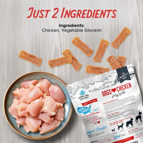 Vista 3 de Farmland Traditions Golosinas de Cecina de Pollo Dogs Love para Perros, Cecina Premium para Perros de Dos Ingredientes con Pollo Criado en EE.UU.