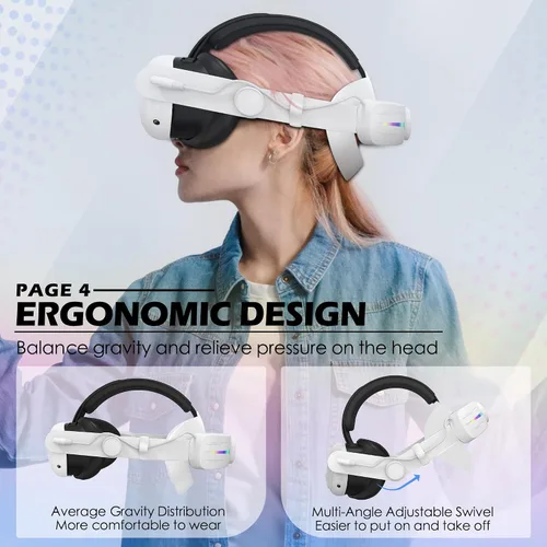 Vista 5 de Orzero Head Strap Accessories Compatible for Quest 3 with Extended 8000mah Battery Pack - Enhanced Comfort and Extended Gaming Time with RGB Light
