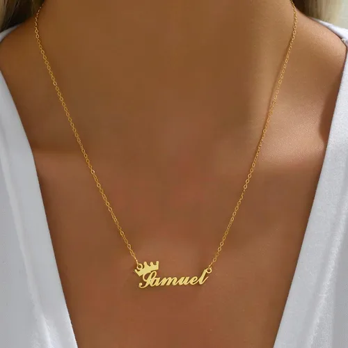 Vista 5 de RESVIVI Collar con nombre personalizado chapado en oro de 18 quilates, collar personalizado con placa de nombre, regalo de joyería personalizado