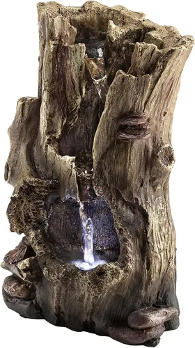 Vista 8 de Alpine Corporation WIN326 fuente de mesa iluminada de varios niveles con tronco de árbol de selva, con luces LED, 28 cm, marrón