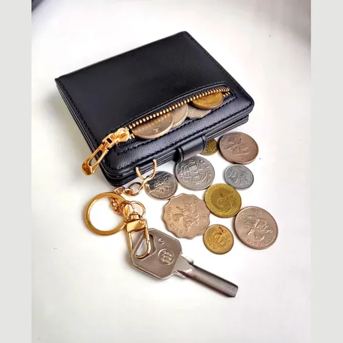 Vista 4 de Cartera pequeña para mujer, con bloqueo RFID, de cuero, plegable, compacta, tarjetero para mujer, con bolsillo con cremallera y ventana de Negro