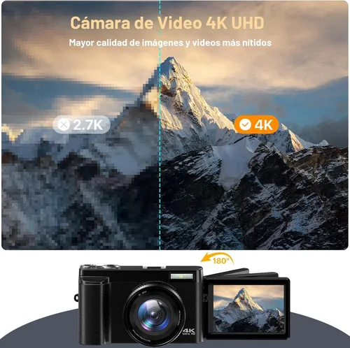 Vista 2 de 4K Digital Camera for Photography Auto-Focus Vlogging Camera for YouTube Video with 3'' 180° Flip Screen 16X Anti-Shake 4K Camera Compact Cameras