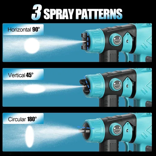 Vista 8 de Pulverizador de pintura inalámbrico para batería de 20V de Makita, pistola de pintura manual con 3 patrones de pulverización y 4 boquillas, ideal