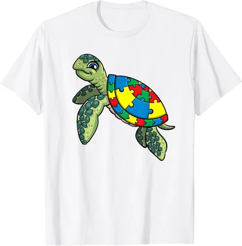 Vista 27 de Turtle Puzzle Pieces for Autism Awareness Kids Women Teacher T-Shirt Asphalt Grey
