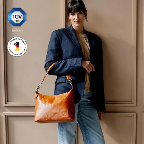 Vista 3 de BERLINER BAGS Bolso De Hombro De Cuero Genuino Vintage Bella, Bolso Hobo, Bolso De La Manija Superior, Bolso Para Las Mujeres - Marrón