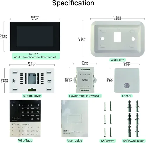 Vista 6 de MoesGo Termostato inteligente programable con WiFi para el hogar, no se requiere cable C mediante adaptador de cable C, con sensor remoto de zona