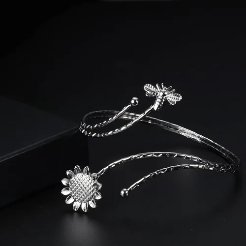Vista 4 de Sanfenly 6 piezas de brazalete de brazo superior de serpiente, brazalete abierto ajustable para mujer