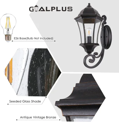 Vista 9 de LM3601-UP-M - Lámpara de pared de bronce antiguo de 19 1/2 pulgadas de alto, lámpara de pared exterior impermeable con vidrio transparente
