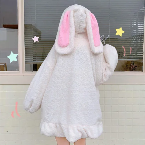 Vista 5 de Sudadera con capucha para mujer, con orejas de conejo, de manga larga, mullida, con capucha y abrigos