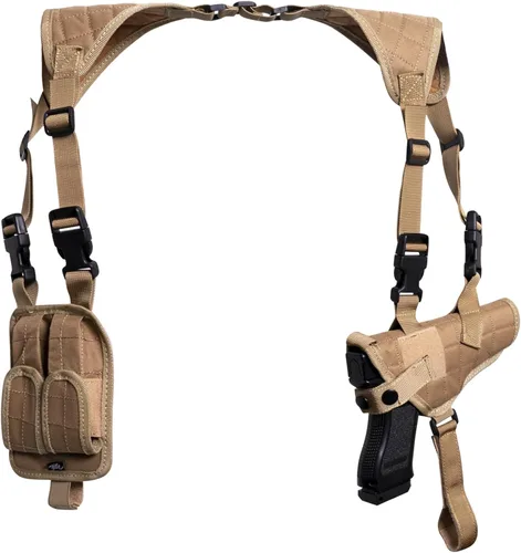 Vista 10 de Funda de hombro para pistolas, funda vertical ajustable para pistola con doble bolsa de cargador, funda de transporte oculta universal que se adapta