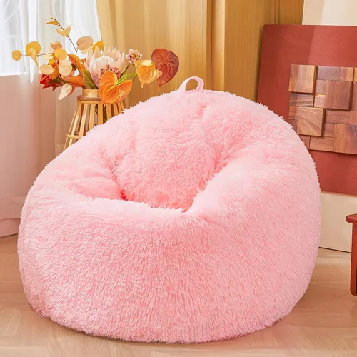 Vista 14 de Fundas para puf de pelo sintético mullido color beige, funda para silla puff de felpa suave color beige para niños y niñas, almacenamiento de puf