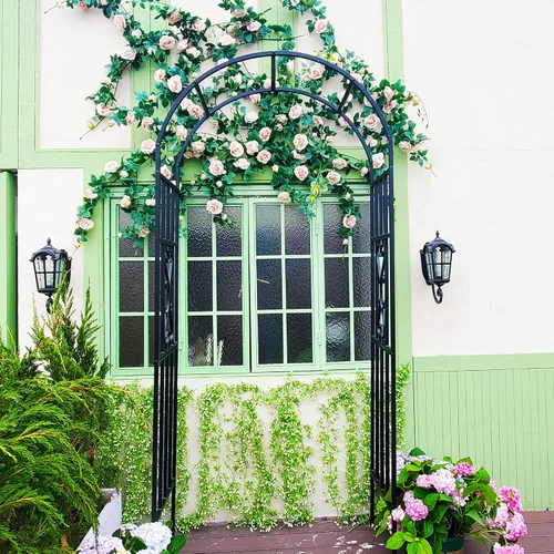 Vista 7 de Cenador de pérgola de metal, 100 pulgadas de alto x 45 pulgadas de ancho, arco de jardín para ceremonia de boda, fiesta, plantas de hierro curvado