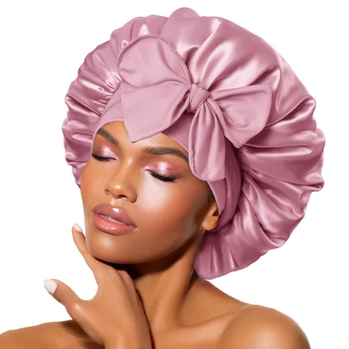 Vista 38 de BONNET QUEEN - Gorro de seda para dormir de BONNET QUEEN, gorro de satén para dormir con banda de amarre ajustable, para cabello rizado, de una sola
