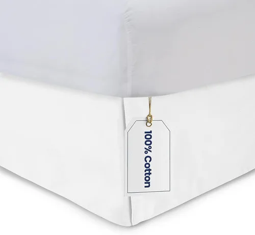 Vista 3 de Falda de cama tamaño matrimonial, 100% algodón natural, 800 hilos, ajuste a medida, 1 falda de cama tamaño matrimonial de 12 pulgadas de longitud