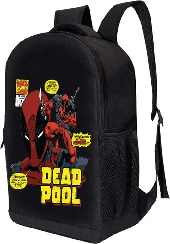 Vista 2 de Marvel Mochila clásica para piscina muerta, color negro, bolsa acolchada de malla de aire de 18 pulgadas, Portada del cómic de Deadpool, Computadora