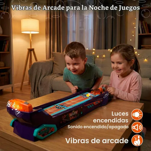 Vista 5 de Juego de Bola de Callejón — Juego de Mesa Electrónico de Rodar y Puntuar, Puntuación Automática con Luces y Sonido, Lanzador con Manija — 1-2