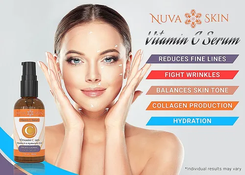 Vista 3 de Suero de vitamina C para la cara, suero facial Vitamina C y ácido hialurónico, suero antienvejecimiento, suero iluminador, suero facial iluminador