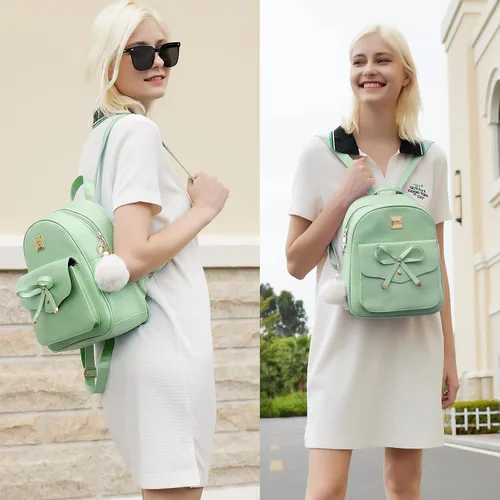 Vista 27 de ZGWJ Mini mochila de cuero con moño, mochila pequeña, linda mochila casual de viaje para niñas y mujeres, M, Mochilas tipo mochila