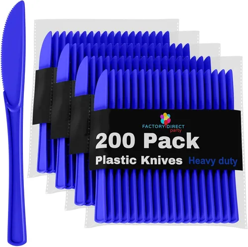Vista 18 de Party Solids - Cuchillos de plástico negro, 200 piezas, cuchillos negros, utensilios desechables, juego de cubiertos de plástico resistente