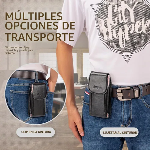 Vista 6 de Funda de piel auténtica para teléfono celular, con clip para cinturón Cell Phone Holster with Belt Loop, Belt Bag for Men, Fit for iPhone 17 Pro