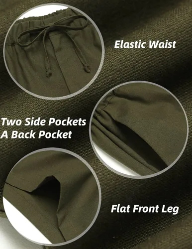 Vista 5 de COOFANDY Mens Linen Short Elastic Waist Drawstring Casual Summer Beach Shorts