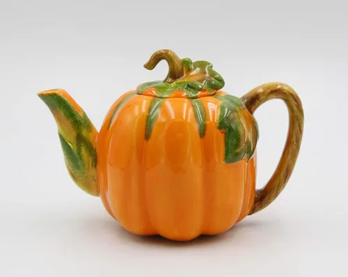 Vista 2 de Tetera de calabaza de cerámica fina, 8 pulgadas de largo
