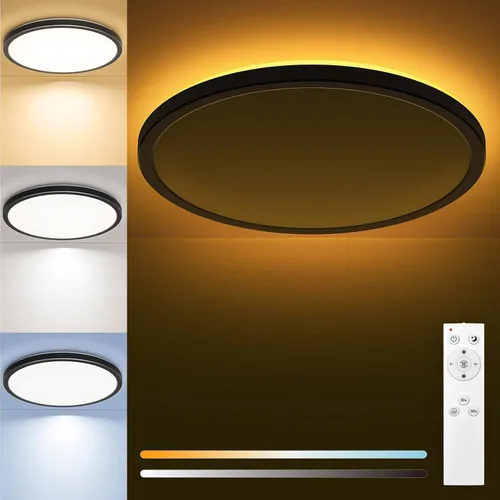 Vista 12 de Matane Paquete de 2 lámparas LED de techo de 12 pulgadas con control remoto, luz nocturna cálida de 2000 K, ajustable de 3000 K-6500 K, luces