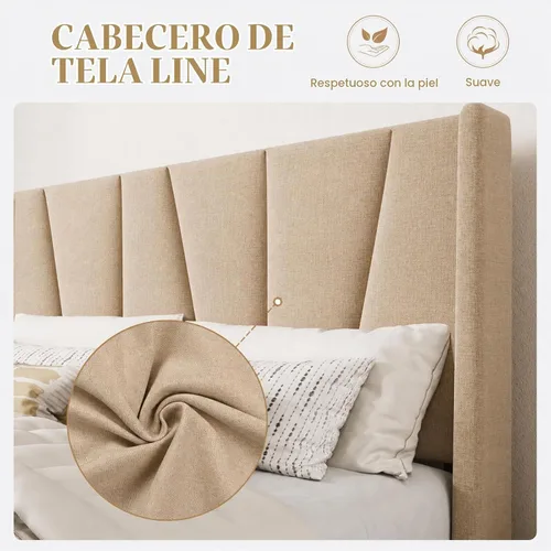 Vista 4 de SHA CERLIN Base de cama tapizada Queen con cabecero, color beige