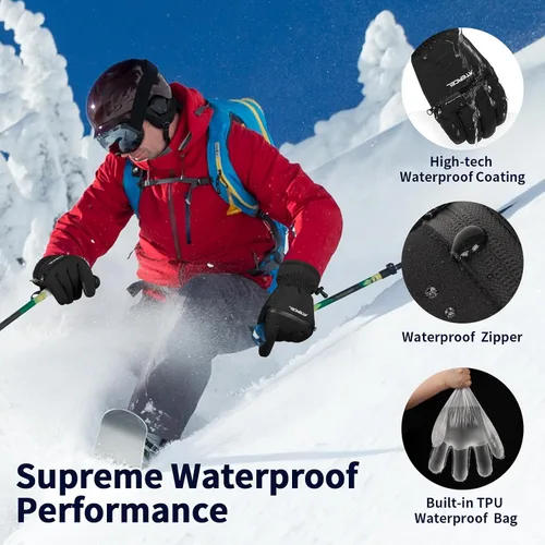 Vista 3 de ATERCEL Guantes de esquí impermeables, guantes Thinsulate cálidos 3M, pantalla táctil, ideales para hombres y mujeres en esquí, snowboard, motos