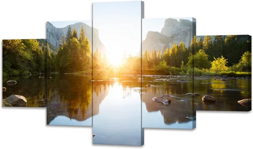 Vista 10 de SKASNFAI 5 piezas de paisaje del parque nacional Grand Teton, arte de pared, pinturas en lienzo de montaña, paisajes naturales, cuadros enmarcados