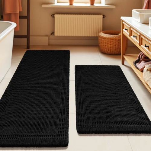 Vista 26 de Tapete de baño con diseño de gofre, moderno, bohemio, absorbente, antideslizante, ultrasuave, lavable a máquina, con letra de baño, dormitorio