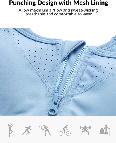 Vista 5 de Yvette Sujetadores deportivos ajustables para mujer, de alto impacto, con cremallera frontal, brasier deportivo sin varillas, talla grande