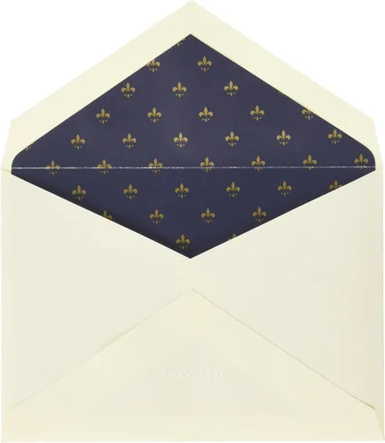 Vista 2 de Crane & Co. Azul marino Bordeado Flor De Lis Ecruwhite Note (CF1429)