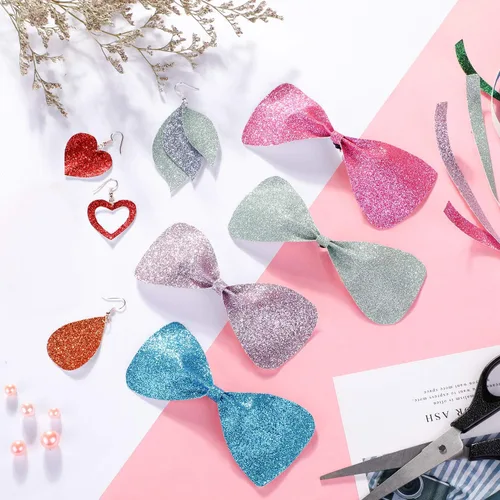 Vista 5 de WILLBOND 20 Piezas Hojas de Cuero Sintético Brillante con Purpurina Hojas de Tela de Cuero Sintético PU para Manualidades DIY Boda Costura